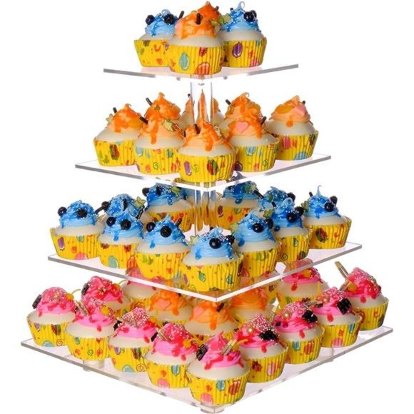 Cupcake Stand, 4 Tier Cupcake Stand for 50 Cupcakes, Square Tiered Cupcake Tower - Picture 1 of 7